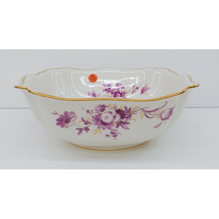 Meissen Pink Flower Porcelain Square Vegetable Serving Bowl- 11"