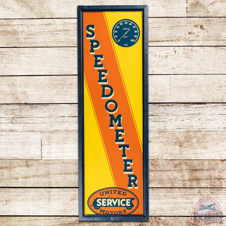 Scarce United Motors Service Speedometer Vertical SS Tin Sign w/ Logo