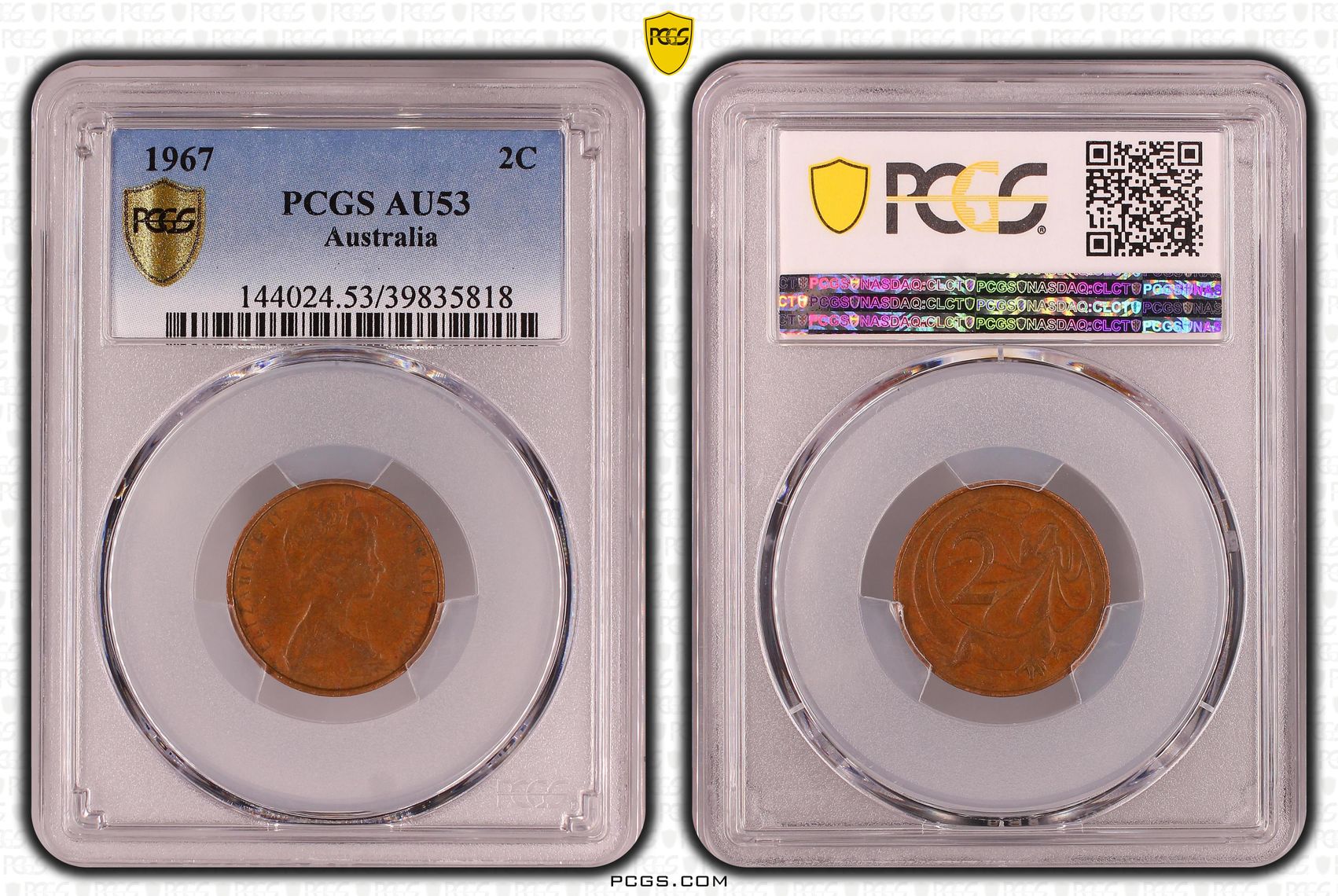 Elizabeth II, Two Cent, 1967, PCGS AU53BN