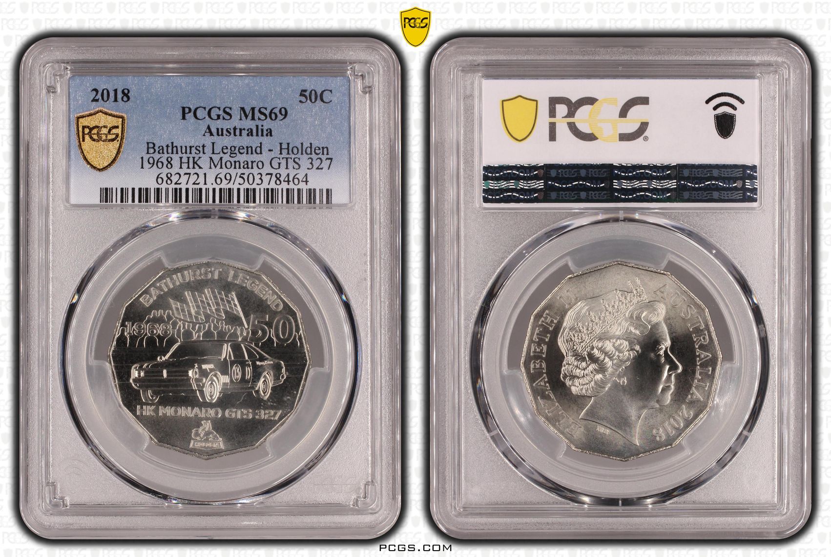 Bathurst Legend - Holden 1968 HK Monaro GTS 327 , Fifty Cent, 2018, PCGS MS69