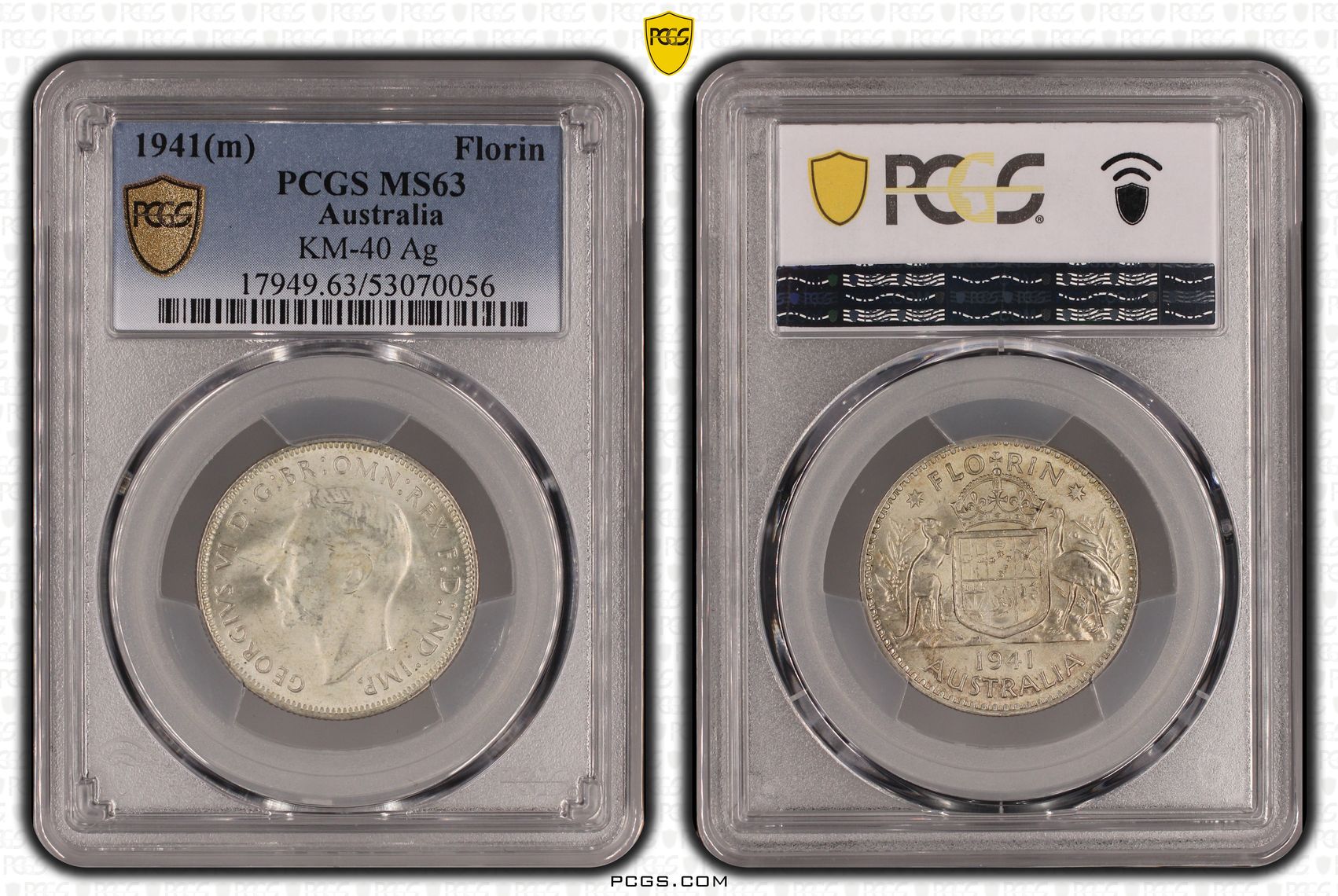 George VI, Florin, 1941(m), PCGS MS63