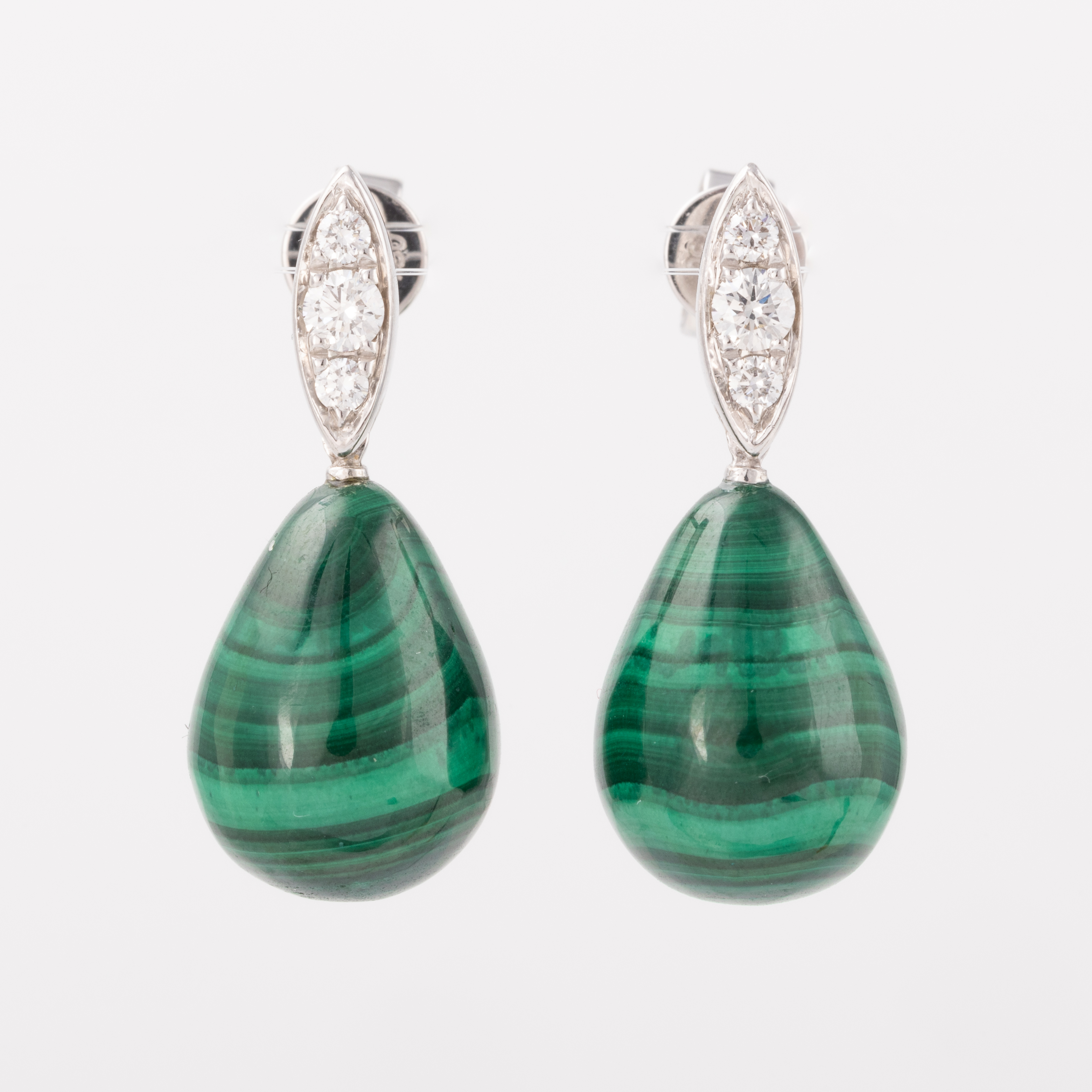 Malachite & Diamond Drop Earrings 18ct Gold