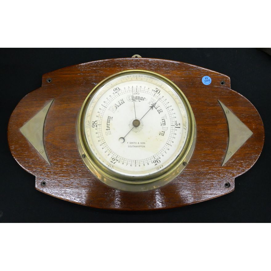 Antique F. Smith & Son Brass Barometer on Plaque 20''
