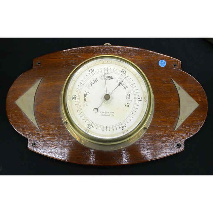 Antique F. Smith & Son Brass Barometer on Plaque 20''