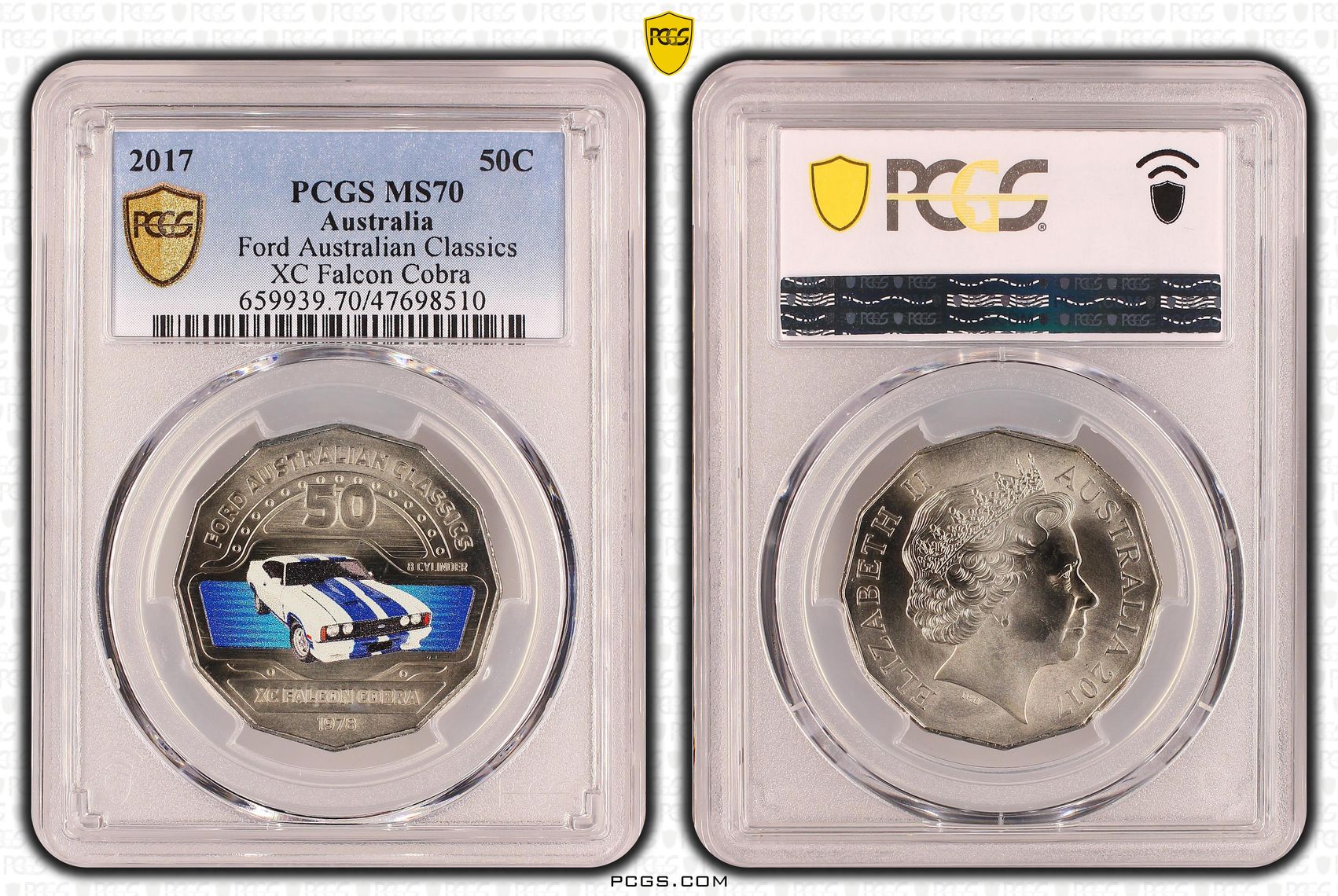 Elizabeth II, Ford Australian Classics - XC Falcon Cobra, Pop 10/0, Fifty Cent, 2017, PCGS MS70