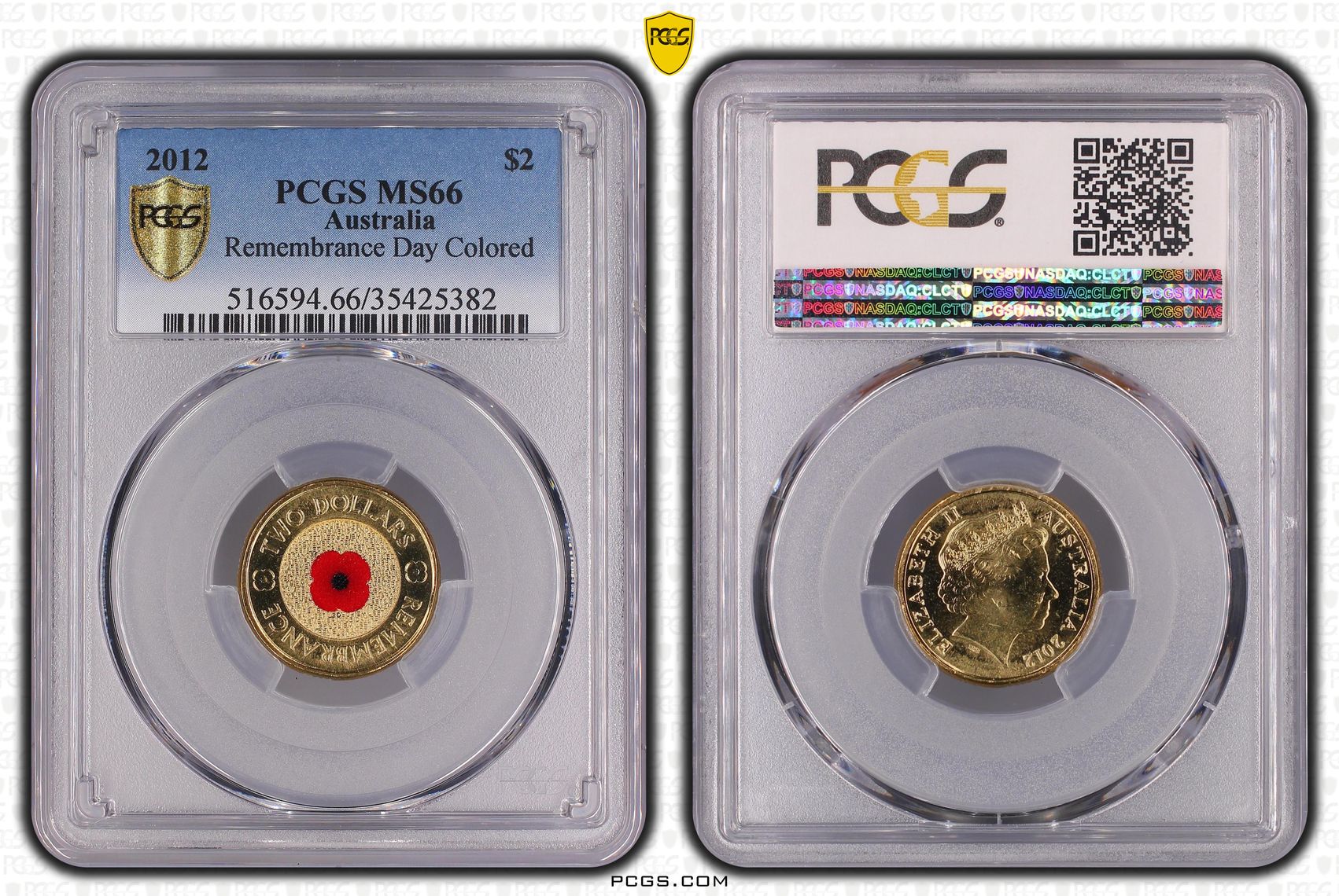Remembrance Day Colored, Two Dollar, 2012, PCGS MS66