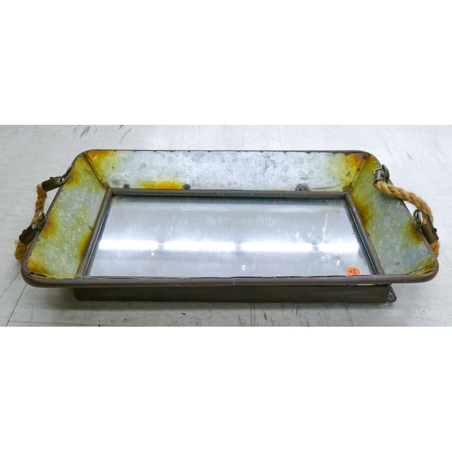 Primitive Tin Mirrored Handled Tray 20''
