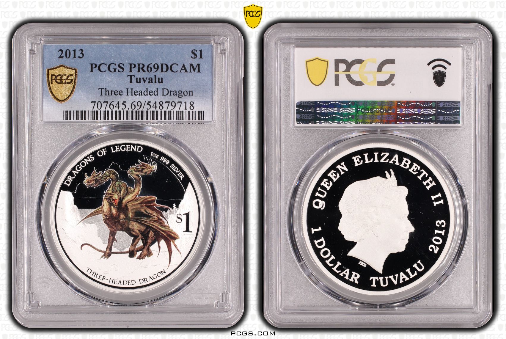 271 · Tuvalu, Three Headed Dragon, One Dollar, 2013, PCGS PR69DCAM