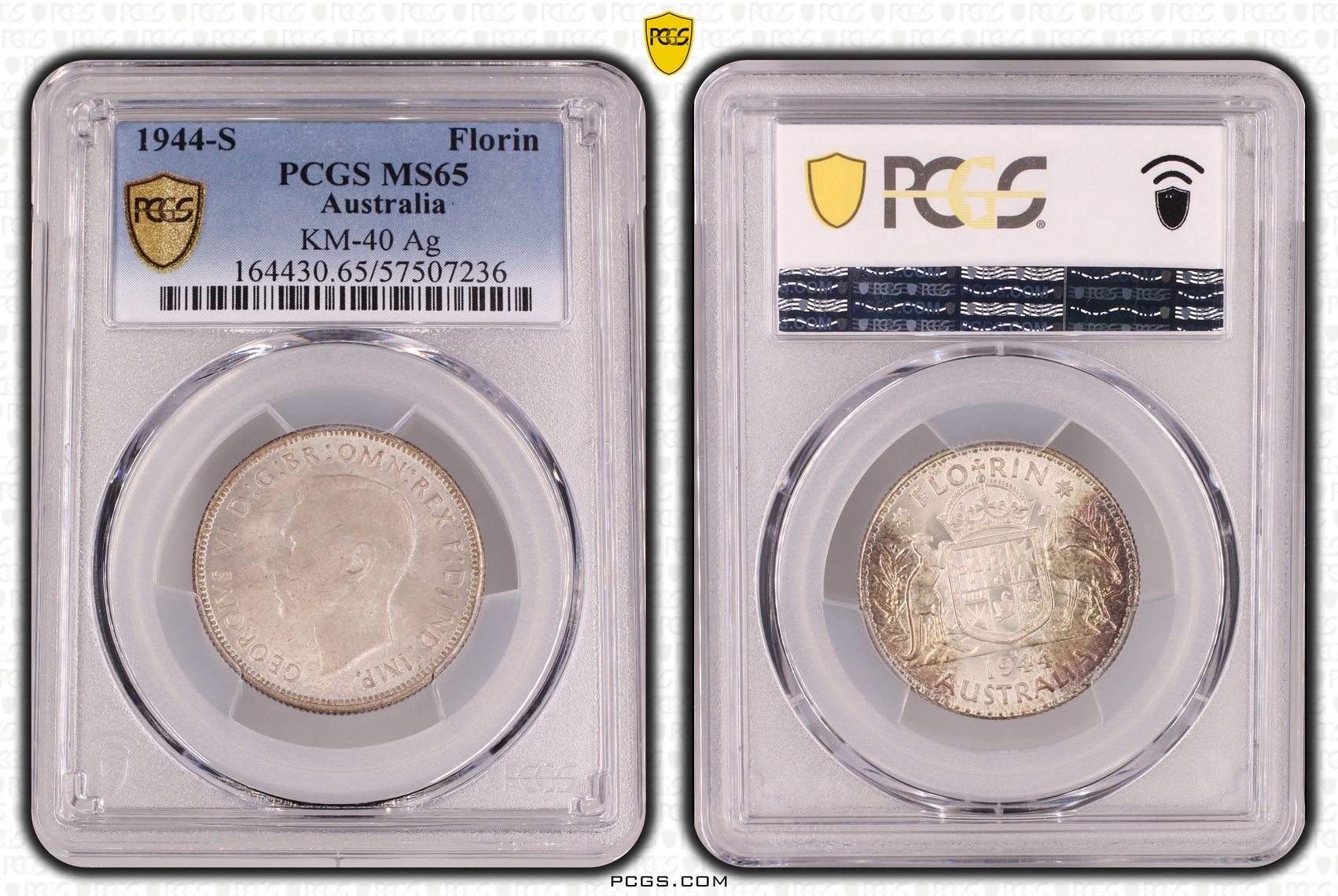George VI, Florin, 1944-S, PCGS MS65