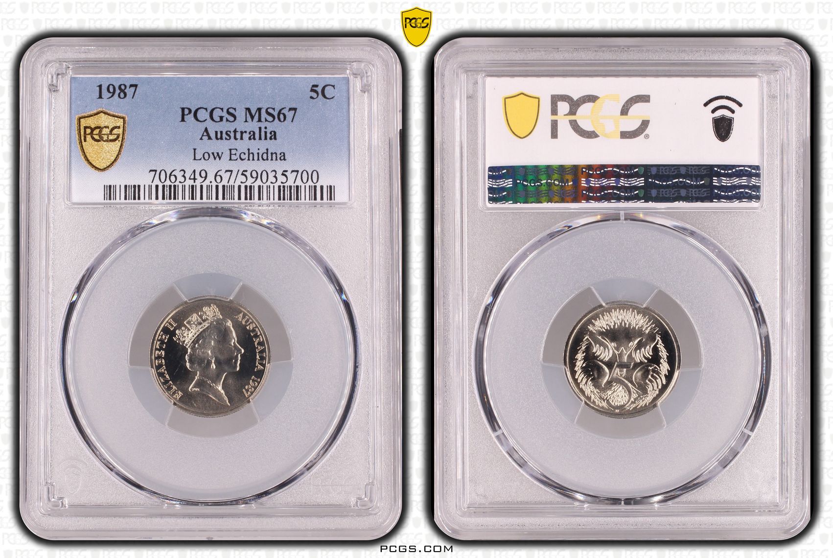 Low Echidna, Five Cent, 1987, PCGS MS67