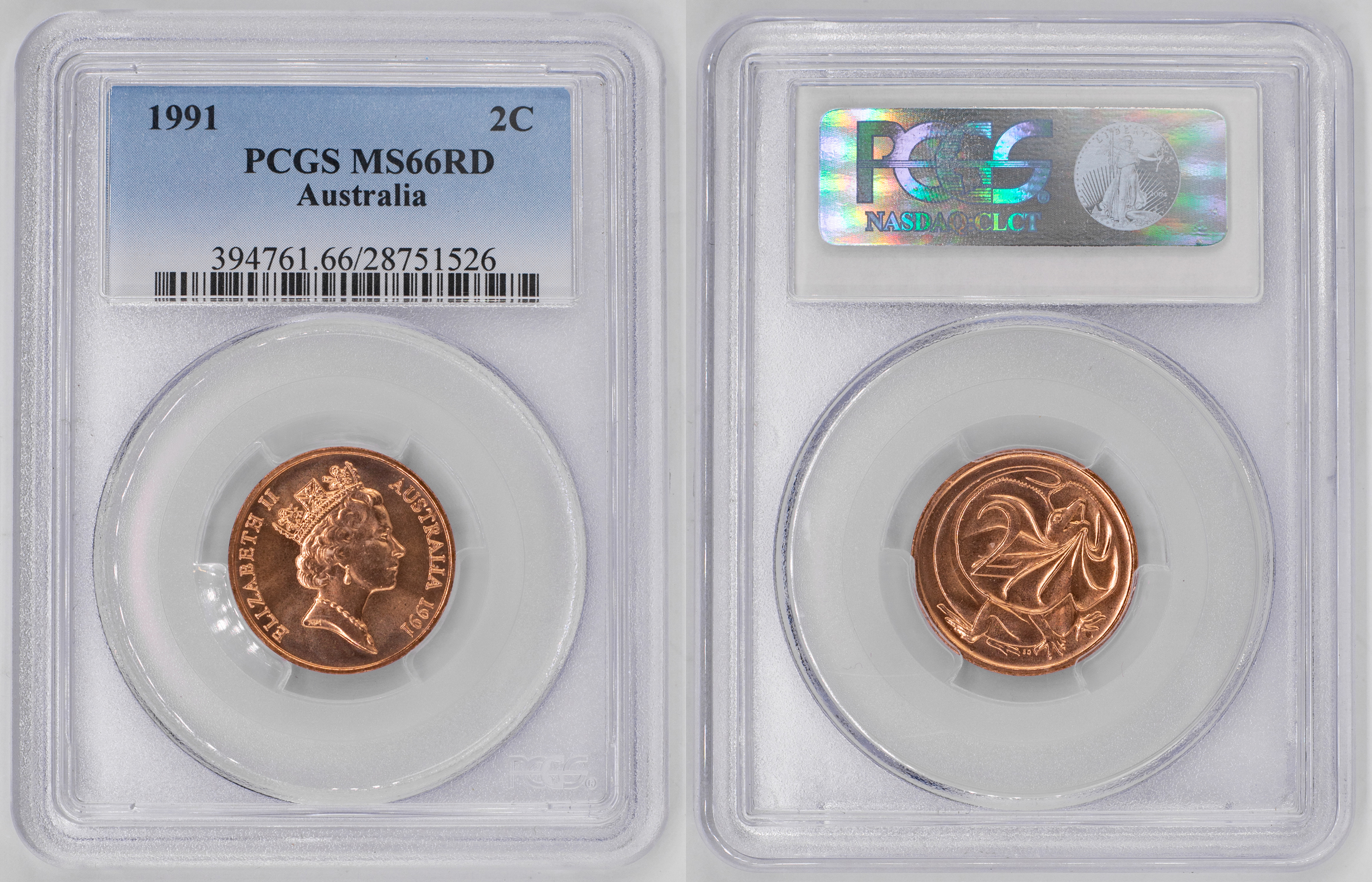 Elizabeth II, Two Cent, 1991, PCGS MS66RD
