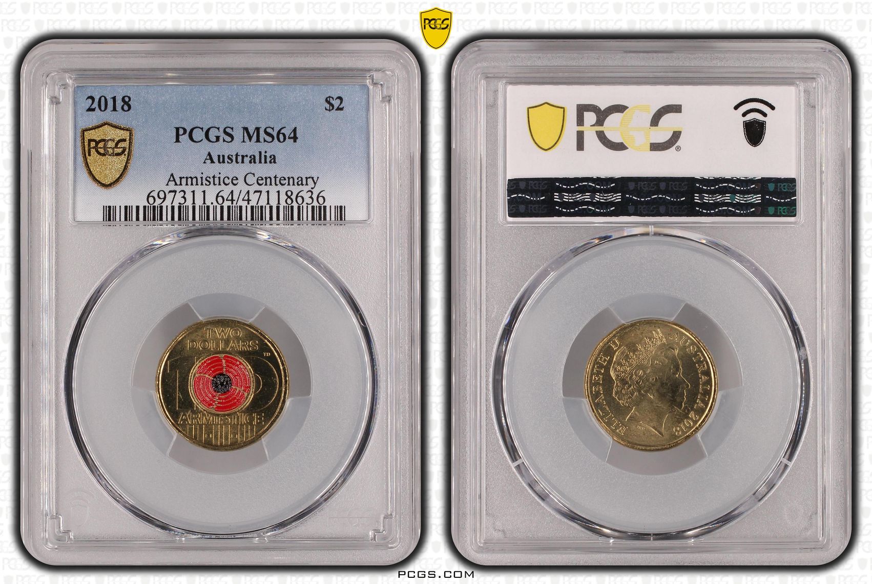 Elizabeth II, Armistice Centenary , Two Dollar, 2018, PCGS MS64