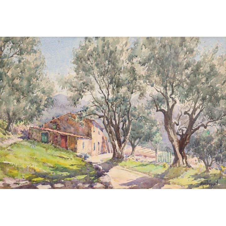 Pierre Mandonnet ''Summer Cottage'' 1920's Watercolor