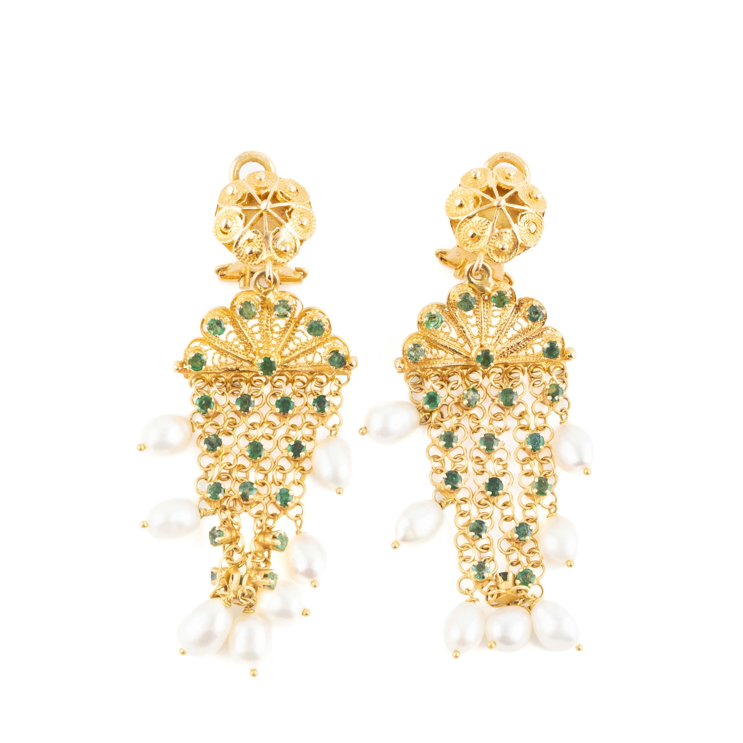 Pearl & Emerald Chandelier Earrings 18ct Gold,
