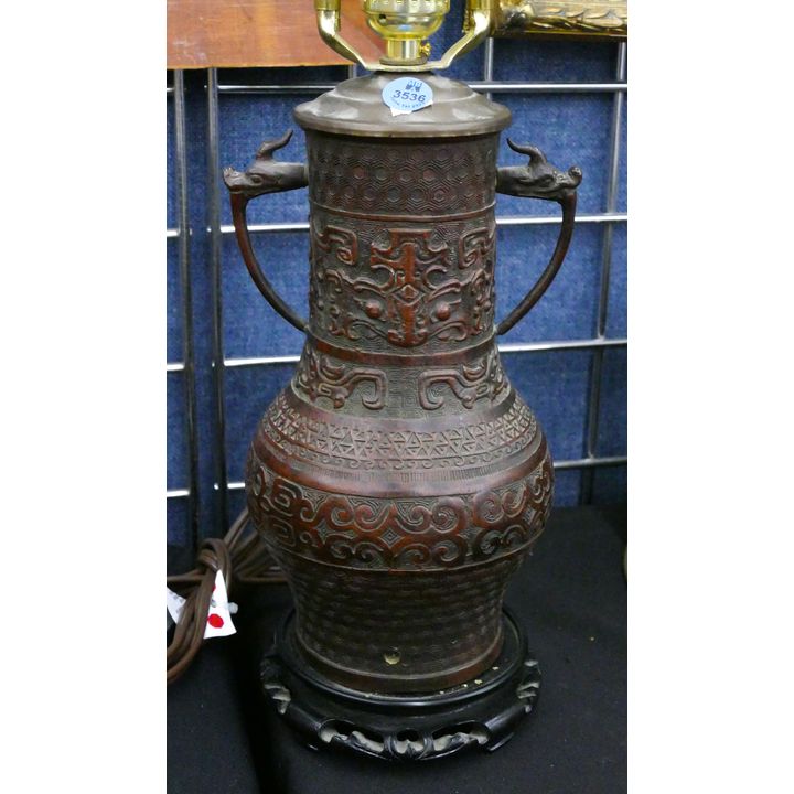 Old Japanese Archaic Bronze Table Lamp 12.5''