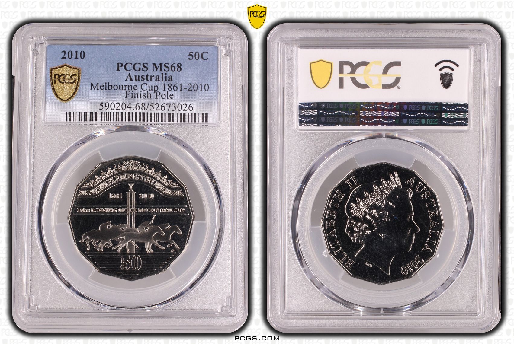 Melbourne Cup 1861-2010 Finish Pole, Fifty Cent, 2010, PCGS MS68