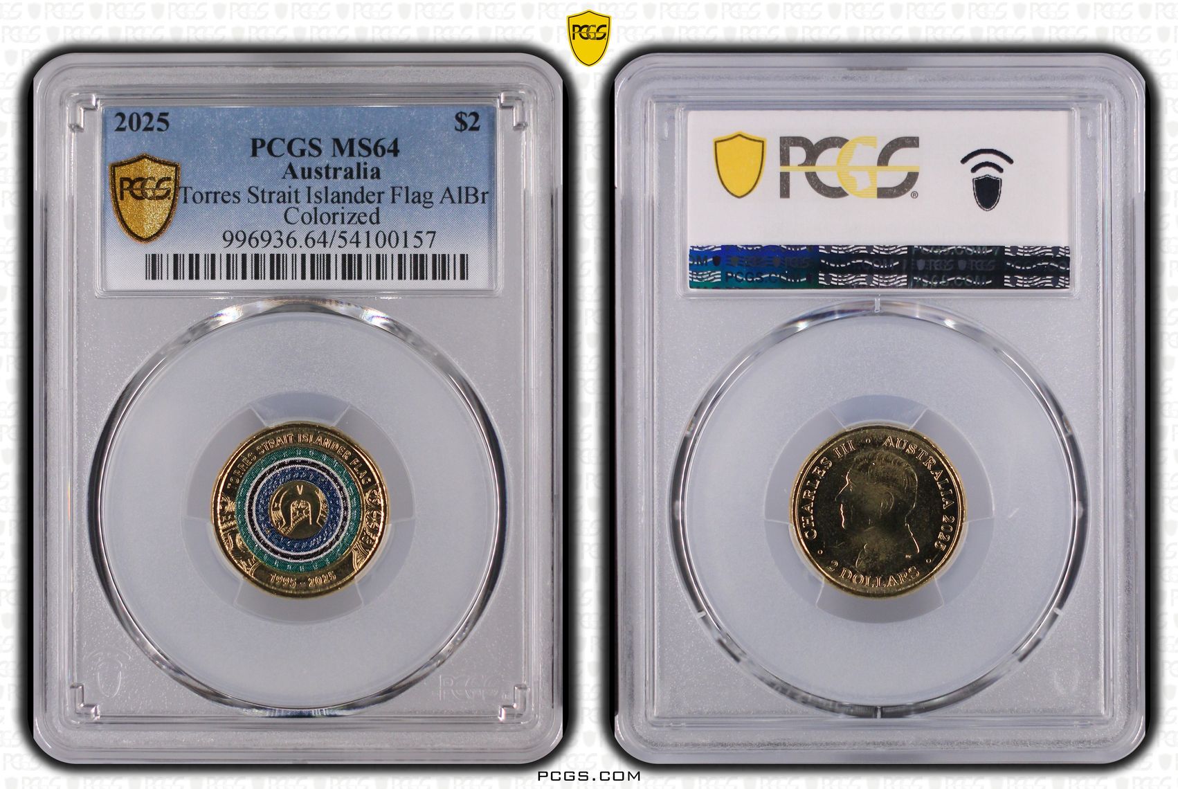 Torres Strait Islander Flag AlBr Colourised, Two Dollar, 2025, PCGS MS64