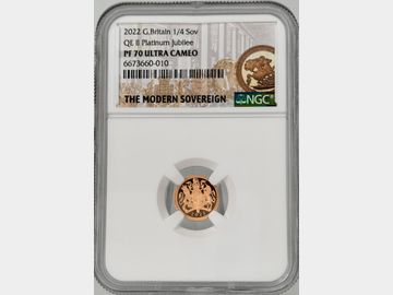 2022 PLATINUM JUBILEE PROOF GOLD QUARTER SOVEREIGN PF70 UCAM TOP POP!