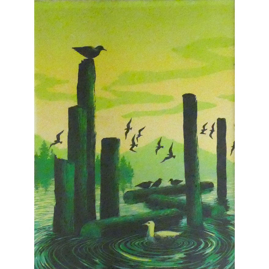 Walton Butts ''Evening Gulls'' Signed Serigraph Framed 22.5''x19.5''