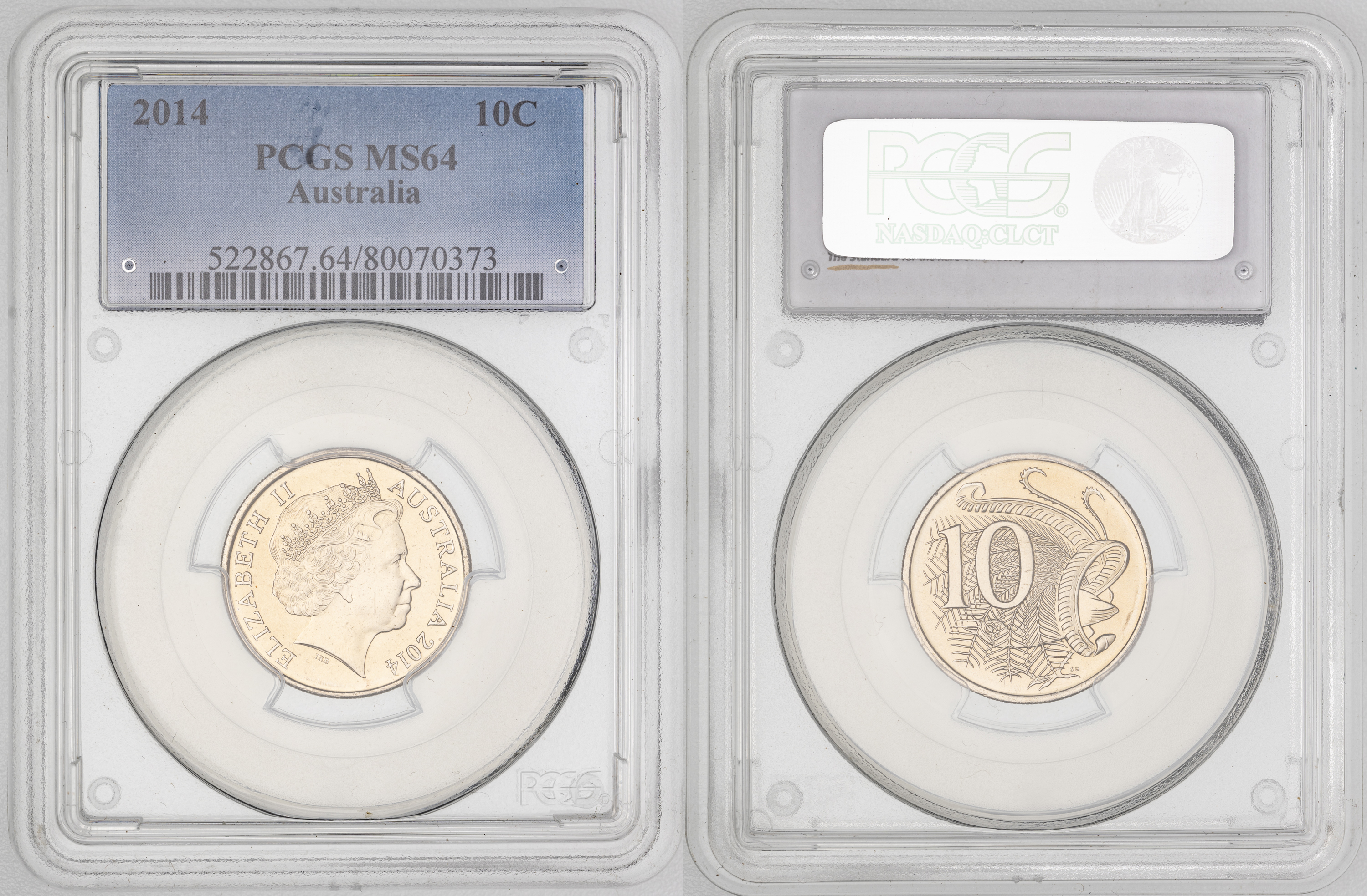 242 · Elizabeth II,  , Ten Cent, 2014, PCGS MS64