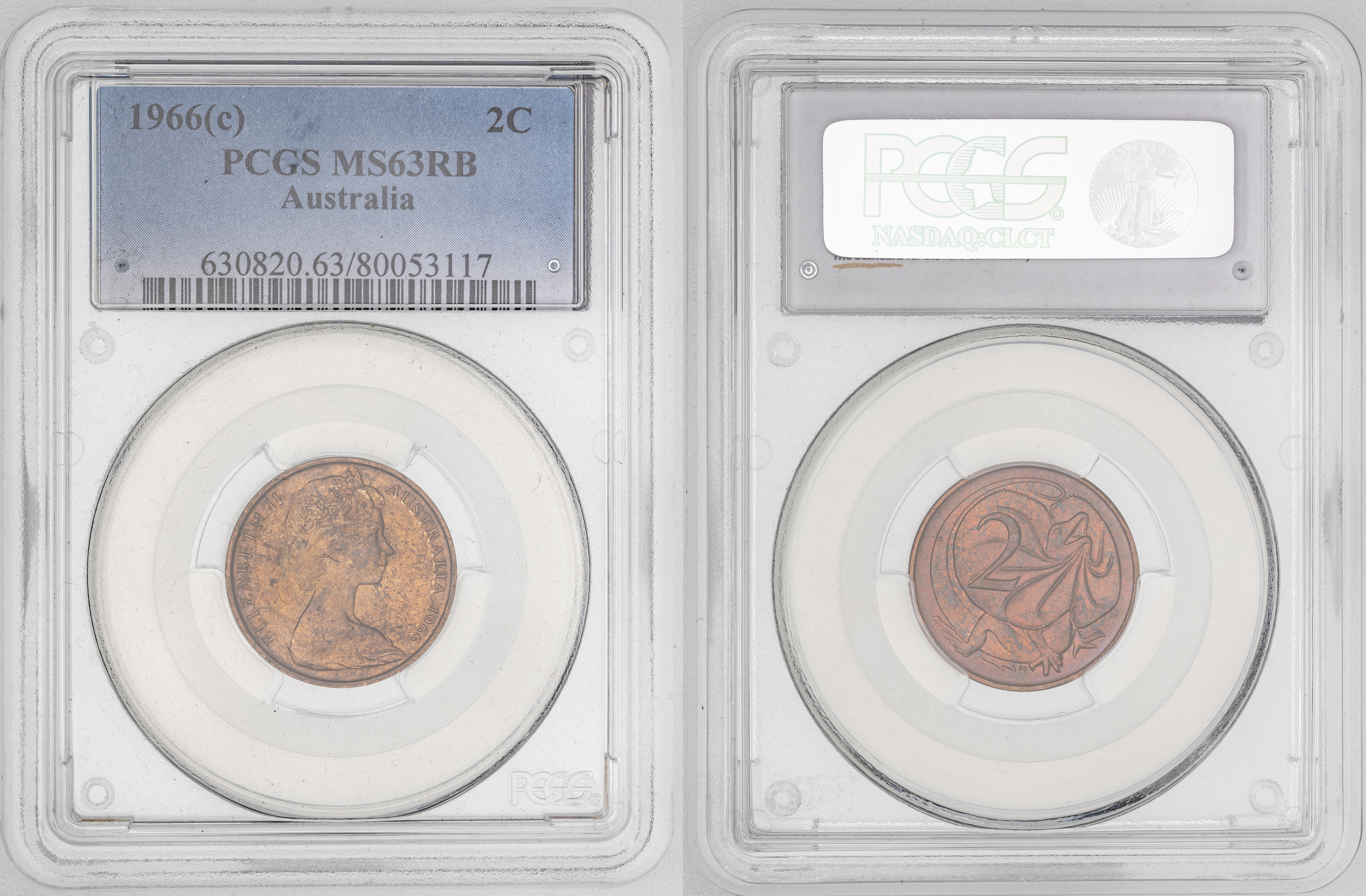 105 · Elizabeth II,  , Two Cent, 1966(c), PCGS MS63RB