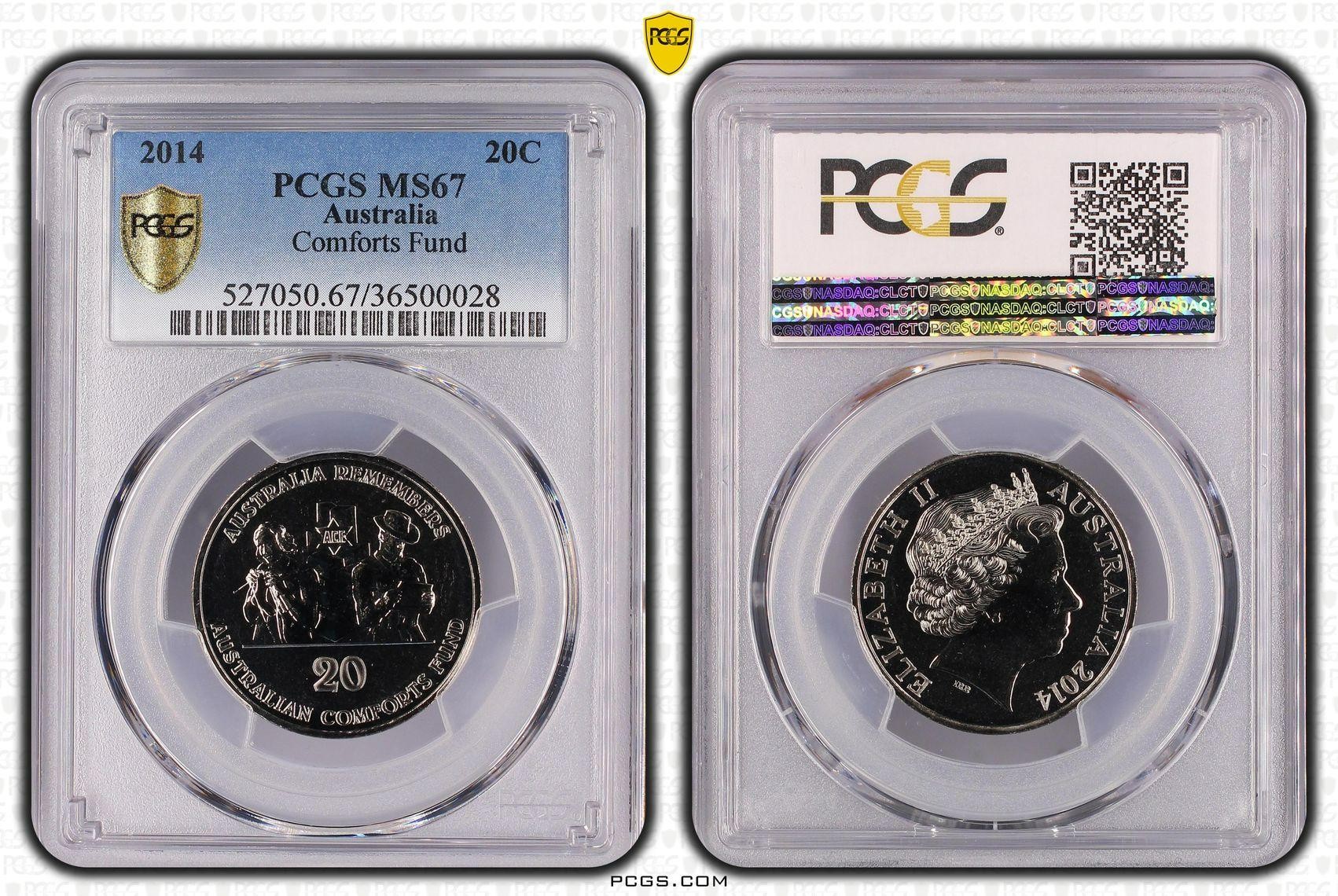 2014 Australia Twenty Cent, 20c Australia Comforts Fund PCGS - MS67 -028
