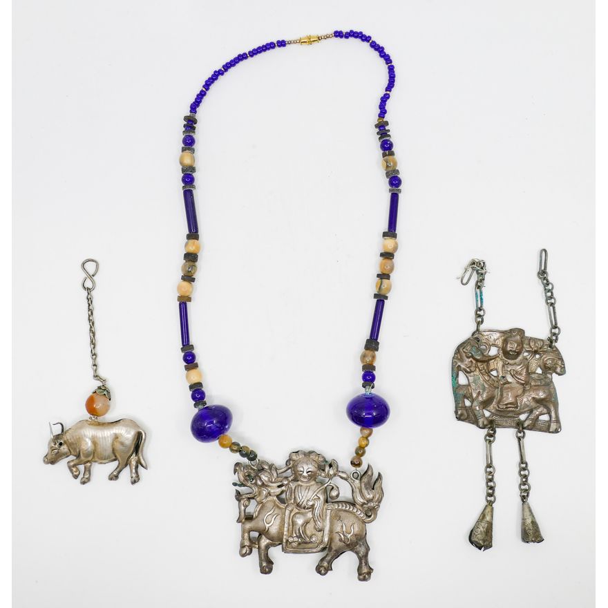 3pc Old Chinese Silver Toggles and Necklace 4'' Approx.
