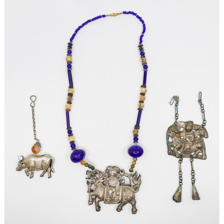 3pc Old Chinese Silver Toggles and Necklace 4'' Approx.