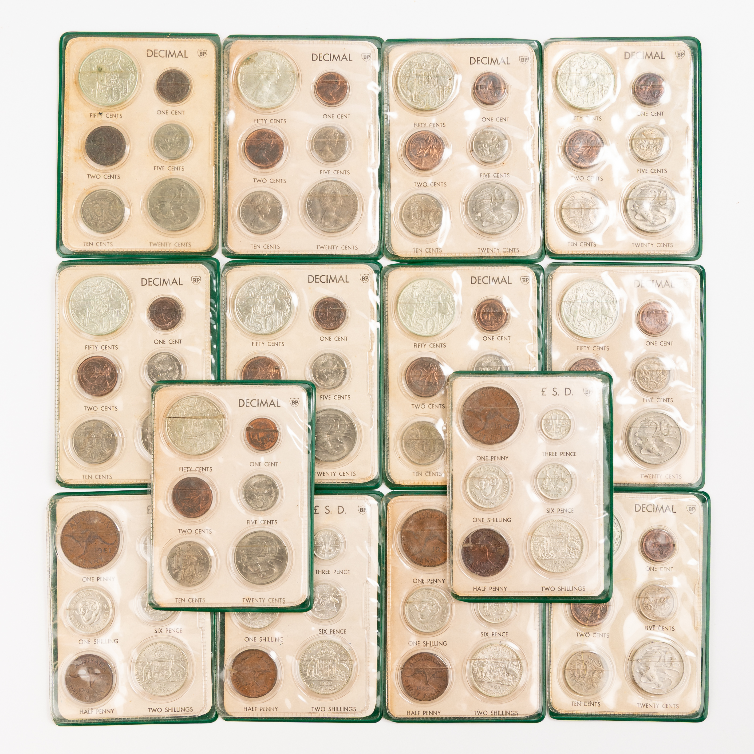 Elizabeth II, BP wallets - Decimal and Pre-Decimal, One Penny - Two Shillings, One Cent - Fifty Cents, 1960 - 1966, UNC