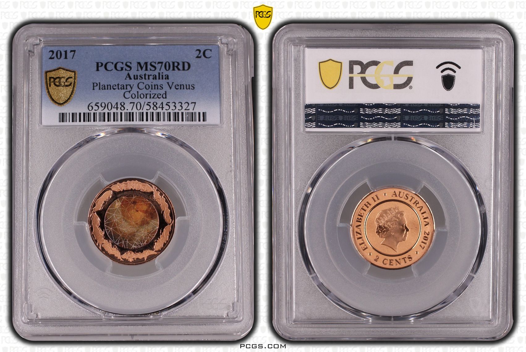 Planetary Coins Venus Colourised, Two Cent, 2017, PCGS MS70RD