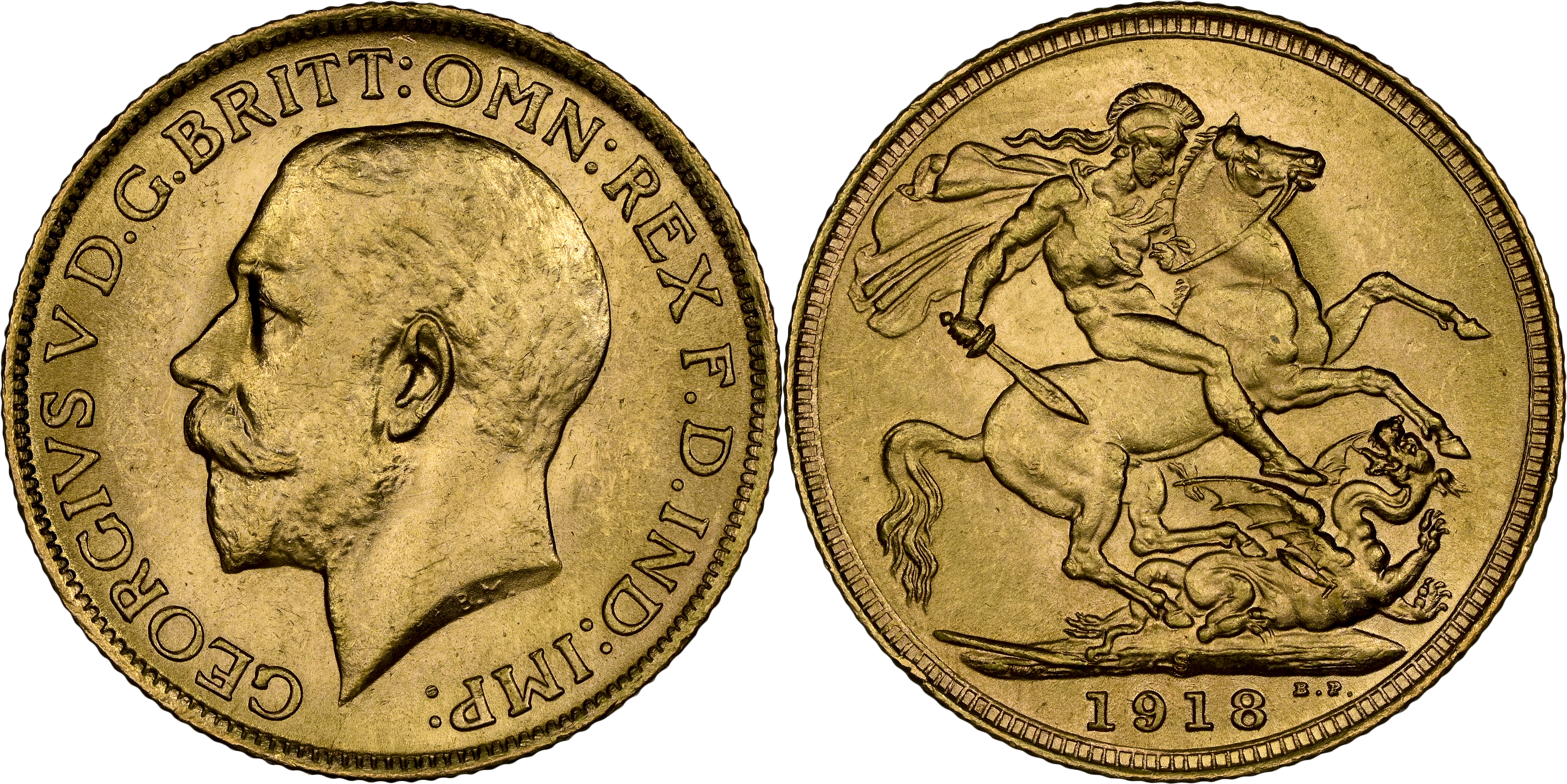 90 · George V, St George Reverse, Sovereign, 1918-S, NGC MS64+