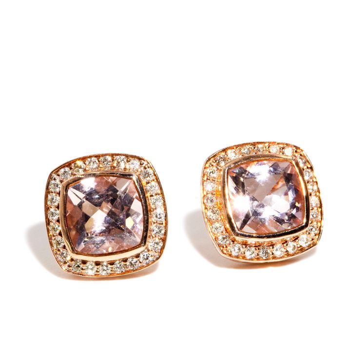 Morganite & Diamond 9ct Rose Gold Earrings,