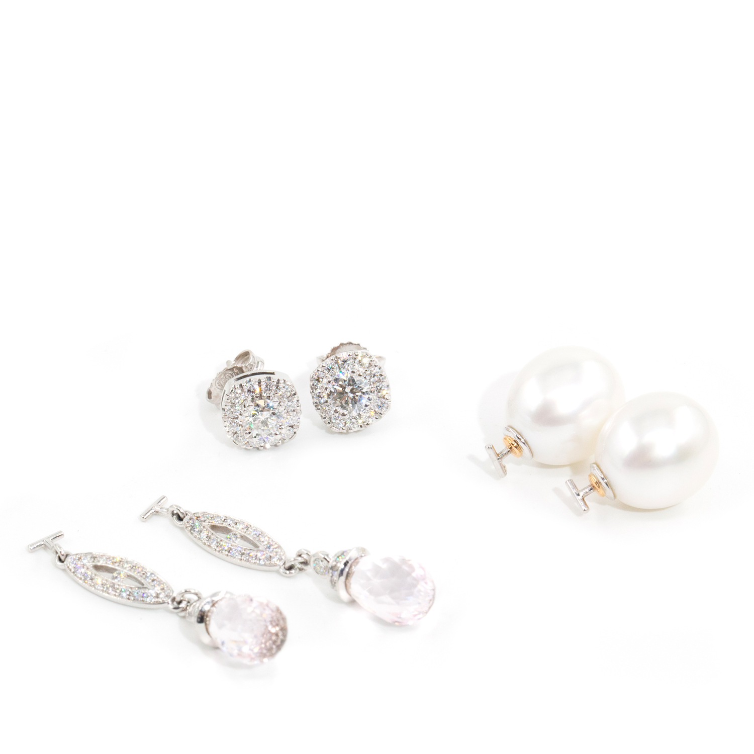 2.35ct Diamond, South Sea Pearl & Rose Quartz Earrings