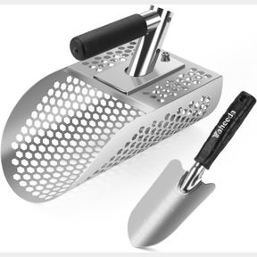 SAND SCOOP WITH SHOVEL FOR METAL DETECTING, METAL DETECTOR AT BEACH,HEAVY DUTY STAINLESS STEEL METAL DETECTING TOOL,TREASURE FINDS