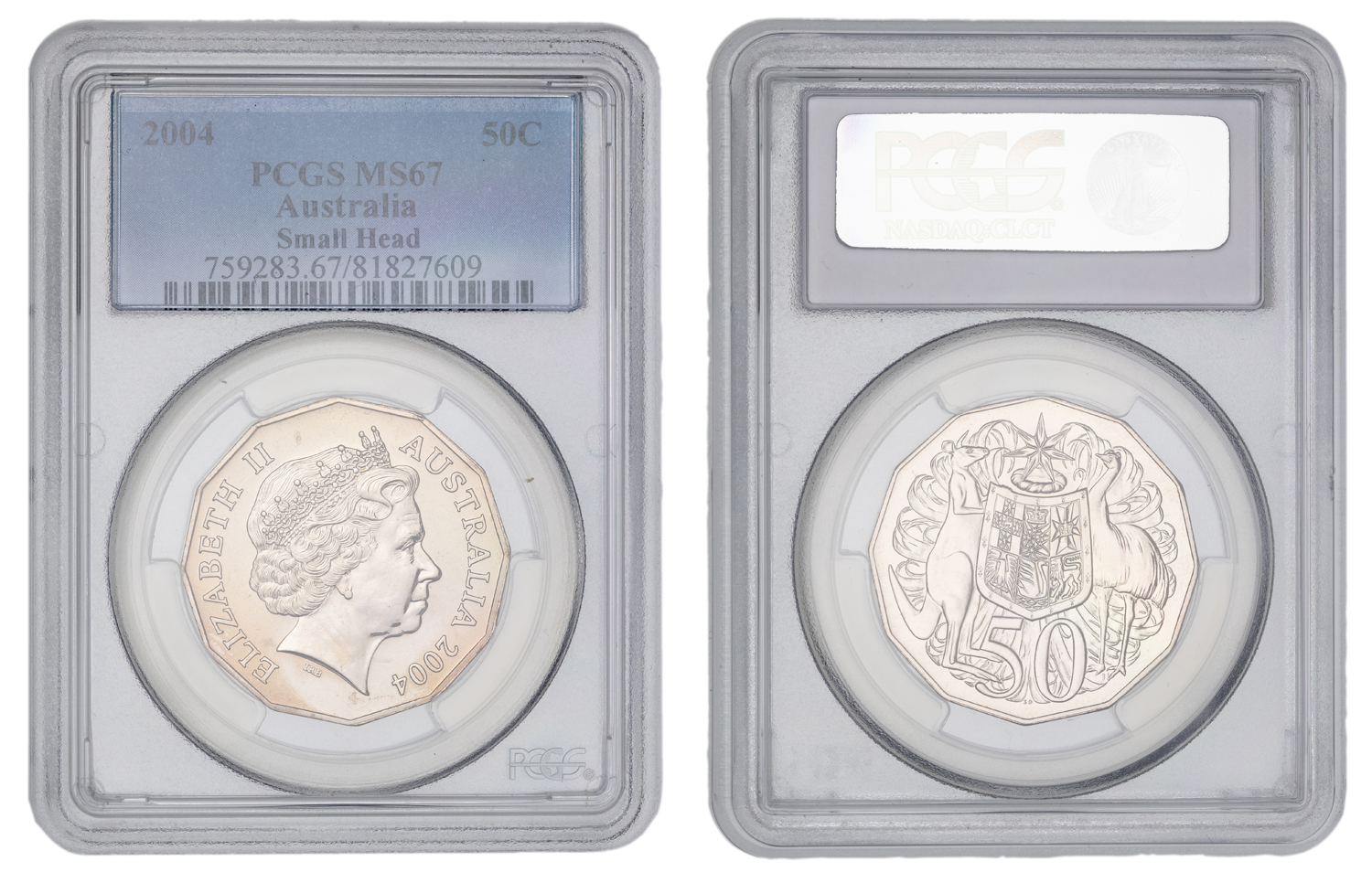 Elizabeth II, Small Head, Fifty Cent, 2004, PCGS MS67