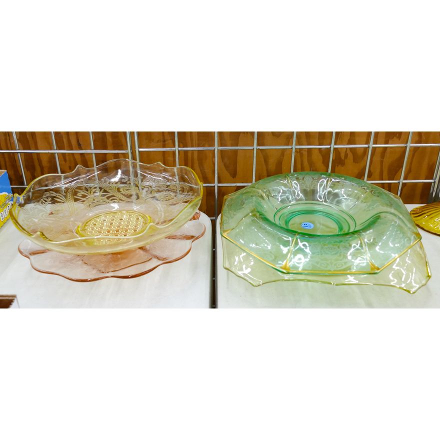 4pc Floral Etched Glass Centerpiece Bowls Etc.