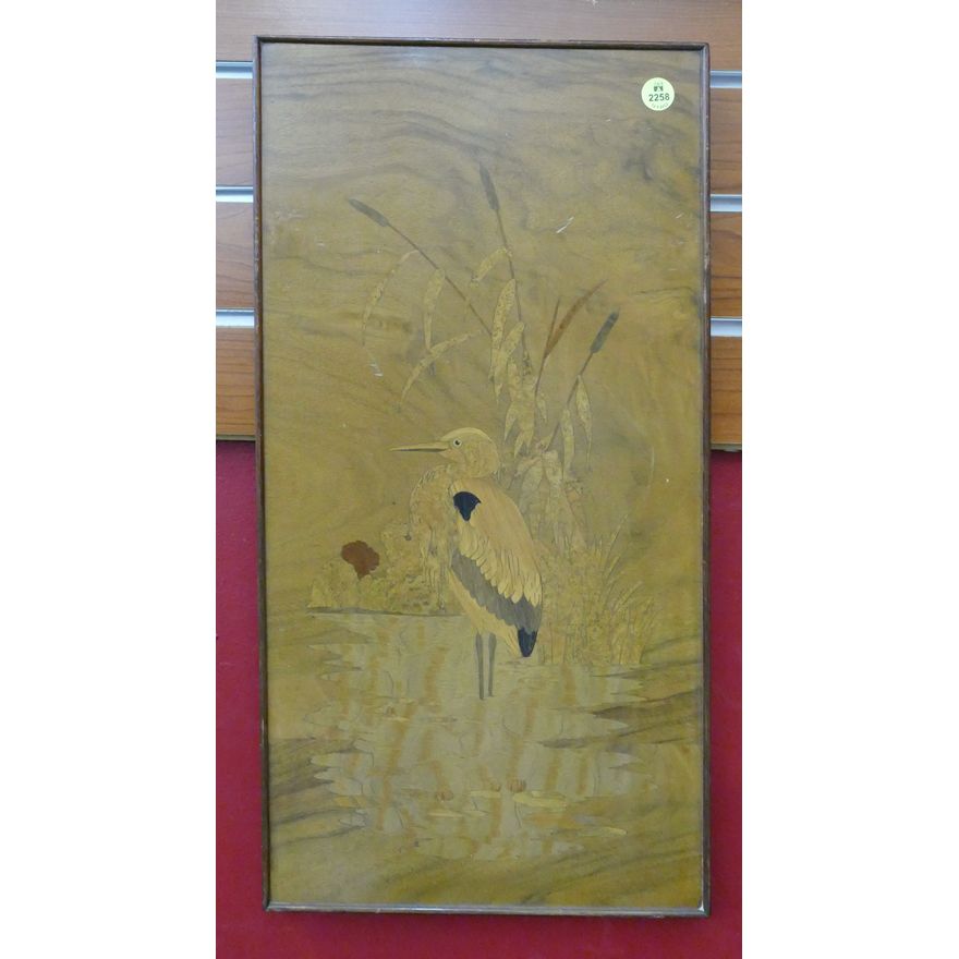 Antique Marquetry Inlaid Heron Plaque- 21x11''