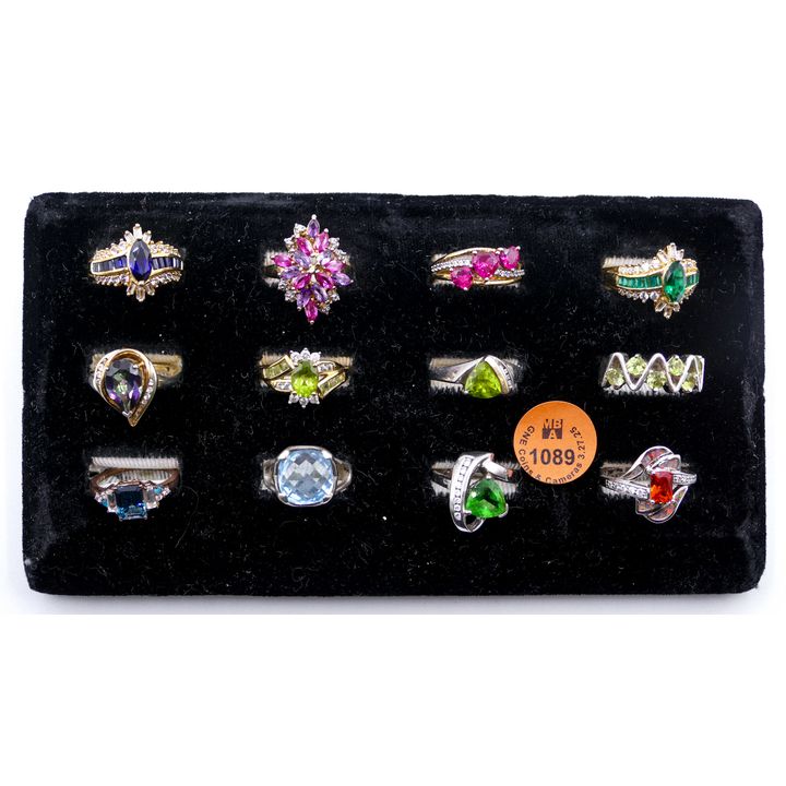 12pc Ornate Sterling & Stone Rings Assorted