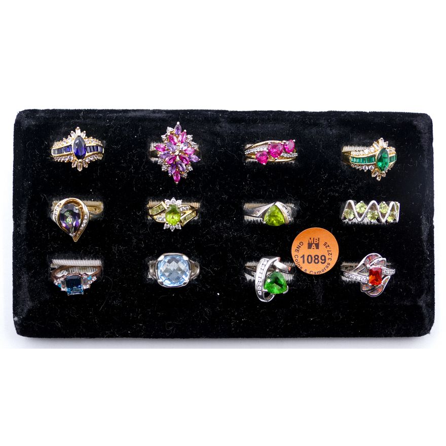 12pc Ornate Sterling & Stone Rings Assorted
