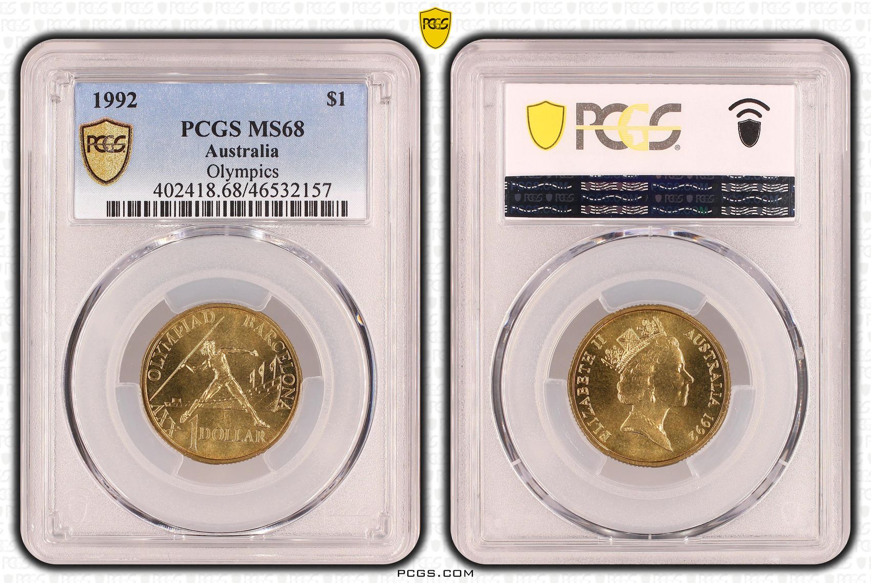 Elizabeth II, Olympics, One Dollar, 1992, PCGS MS 68