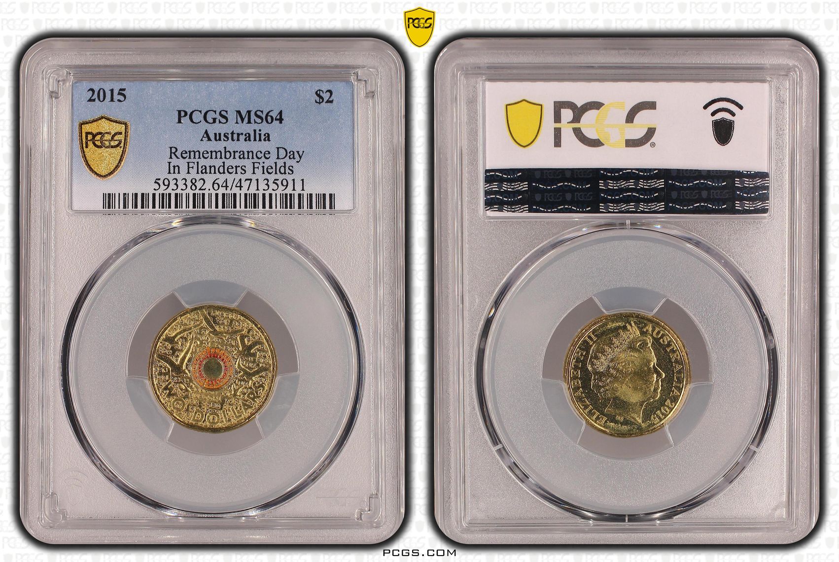 Elizabeth II, Remembrance Day Colorized - In Flanders Fields , Two Dollar, 2015, PCGS MS64