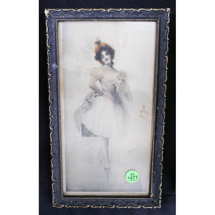 Antique Ballet Dancer Framed Print- 11x9''