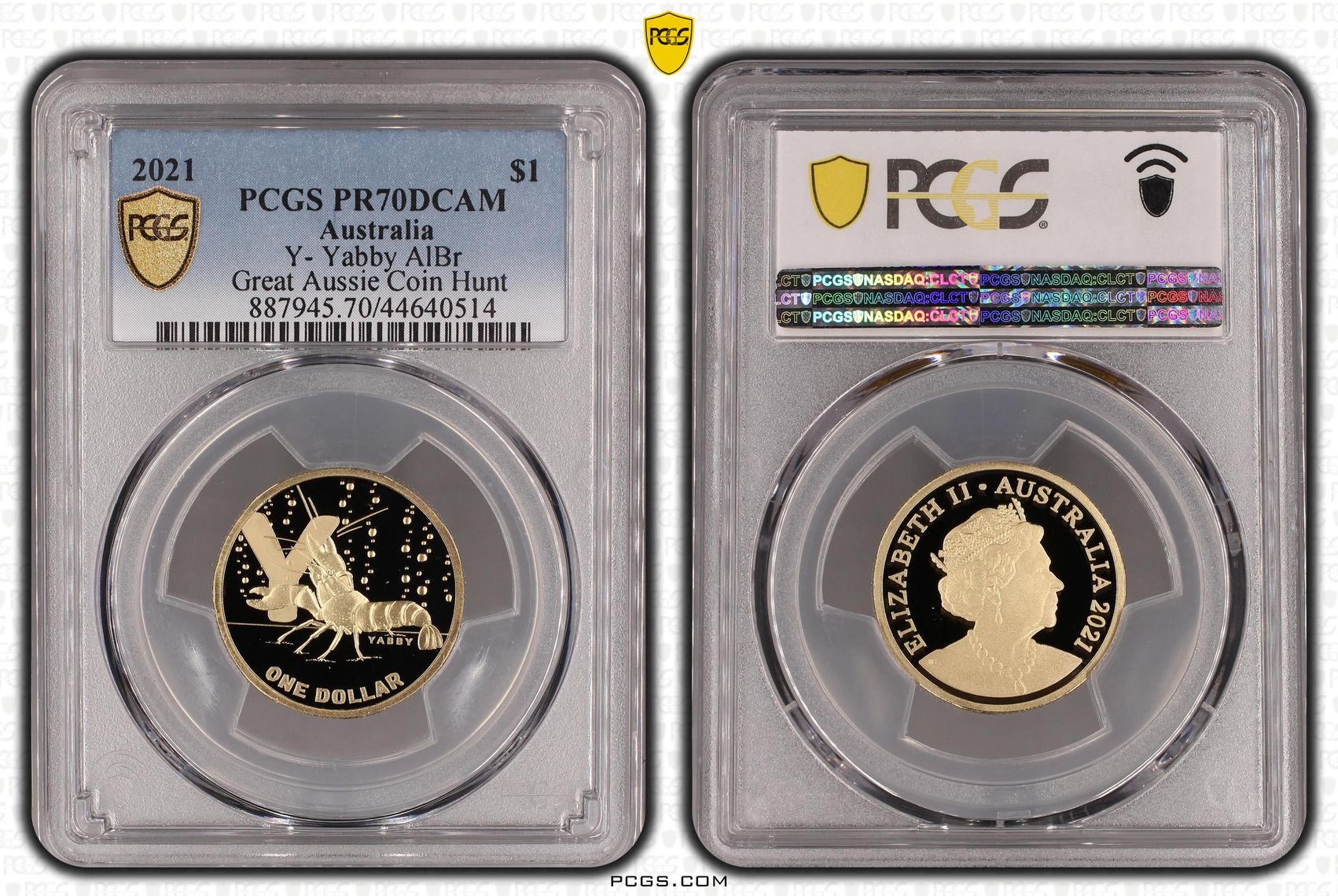 Y- Yabby AlBr, POP 19/0, One Dollar, 2021, PCGS PR70DCAM