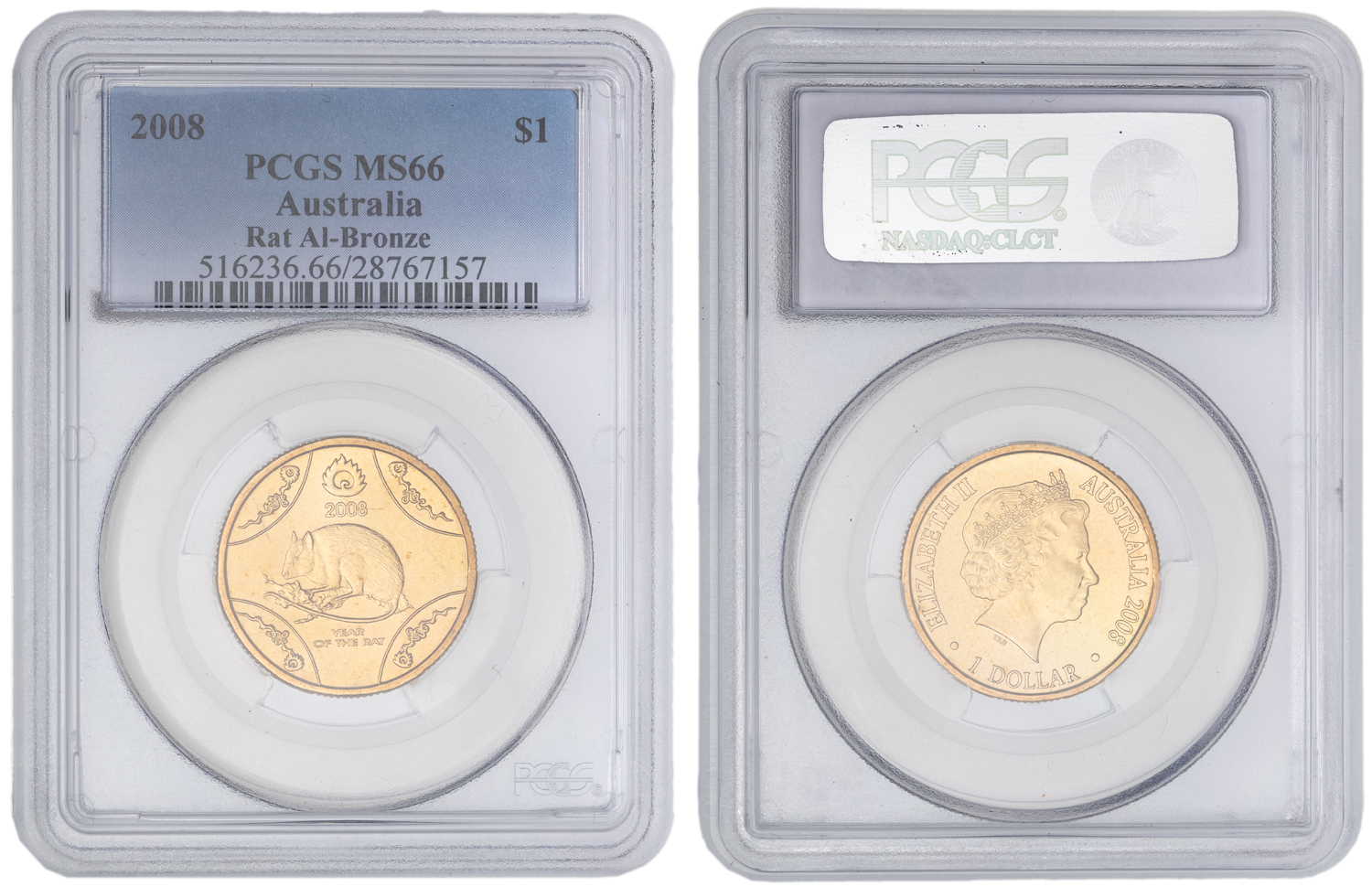 Elizabeth II, Rat Al-Bronze, One Dollar, 2008, PCGS MS66