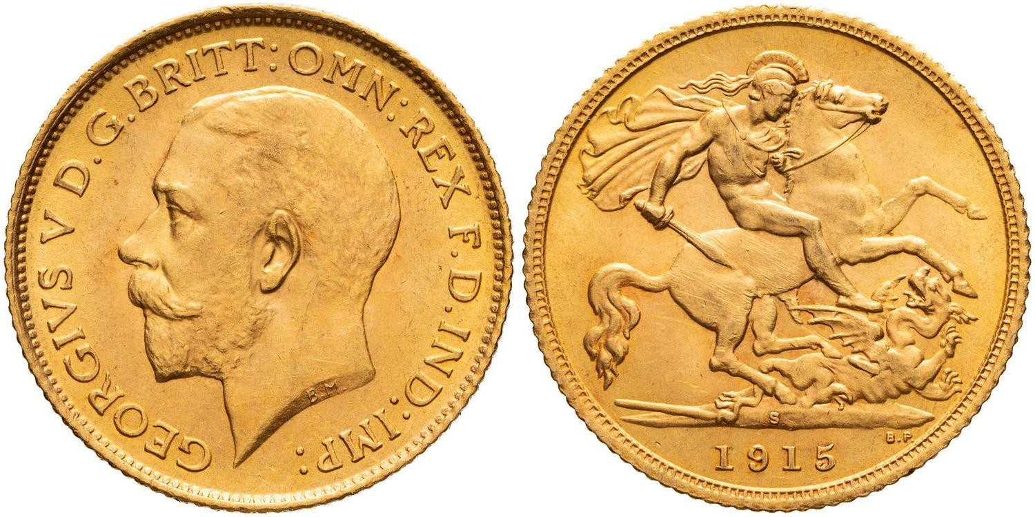George V, St George Reverse, Half Sovereign, 1915-S, CHU