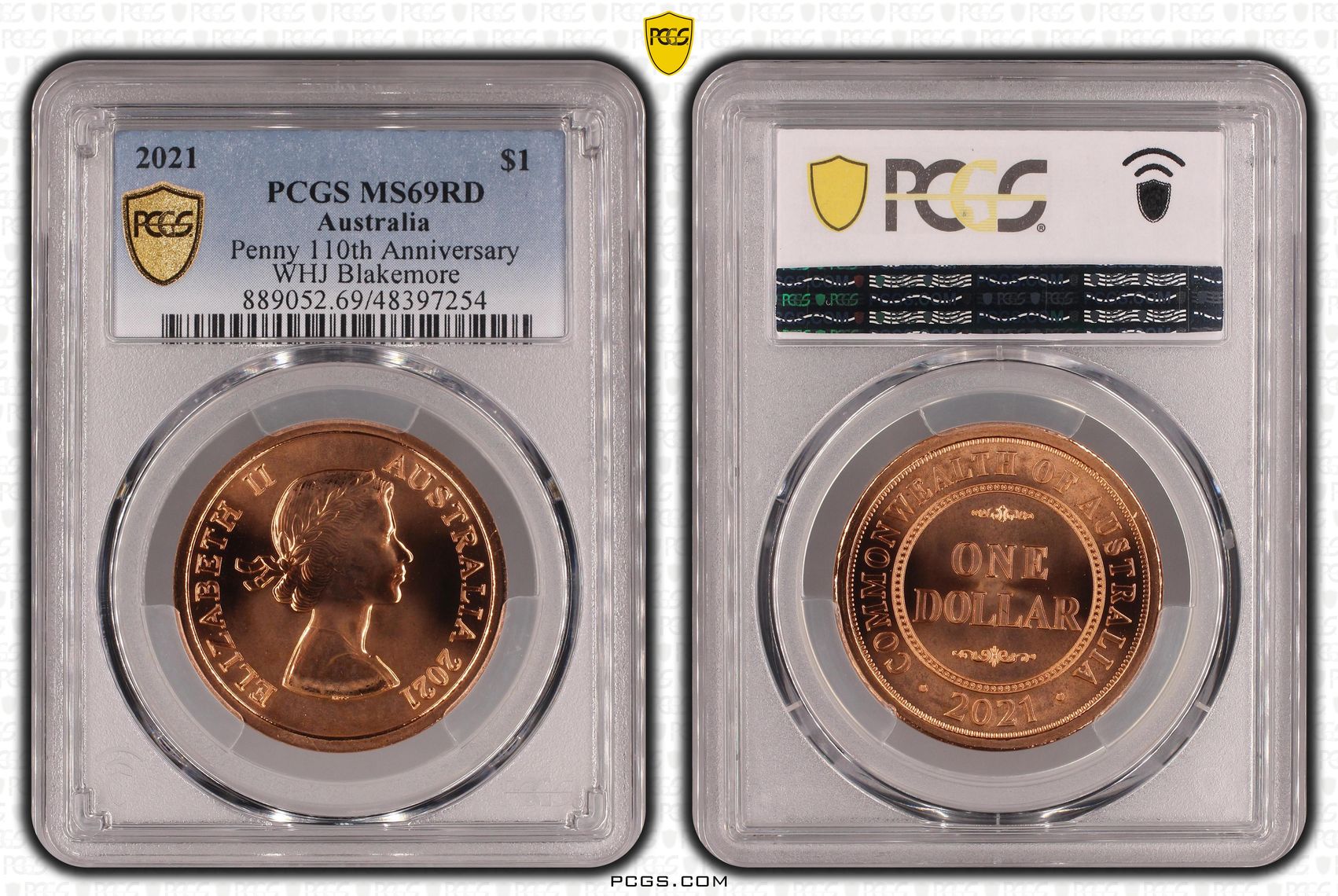 Elizabeth II, Penny 110th Anniversary, One Dollar, 2021, PCGS MS69RD