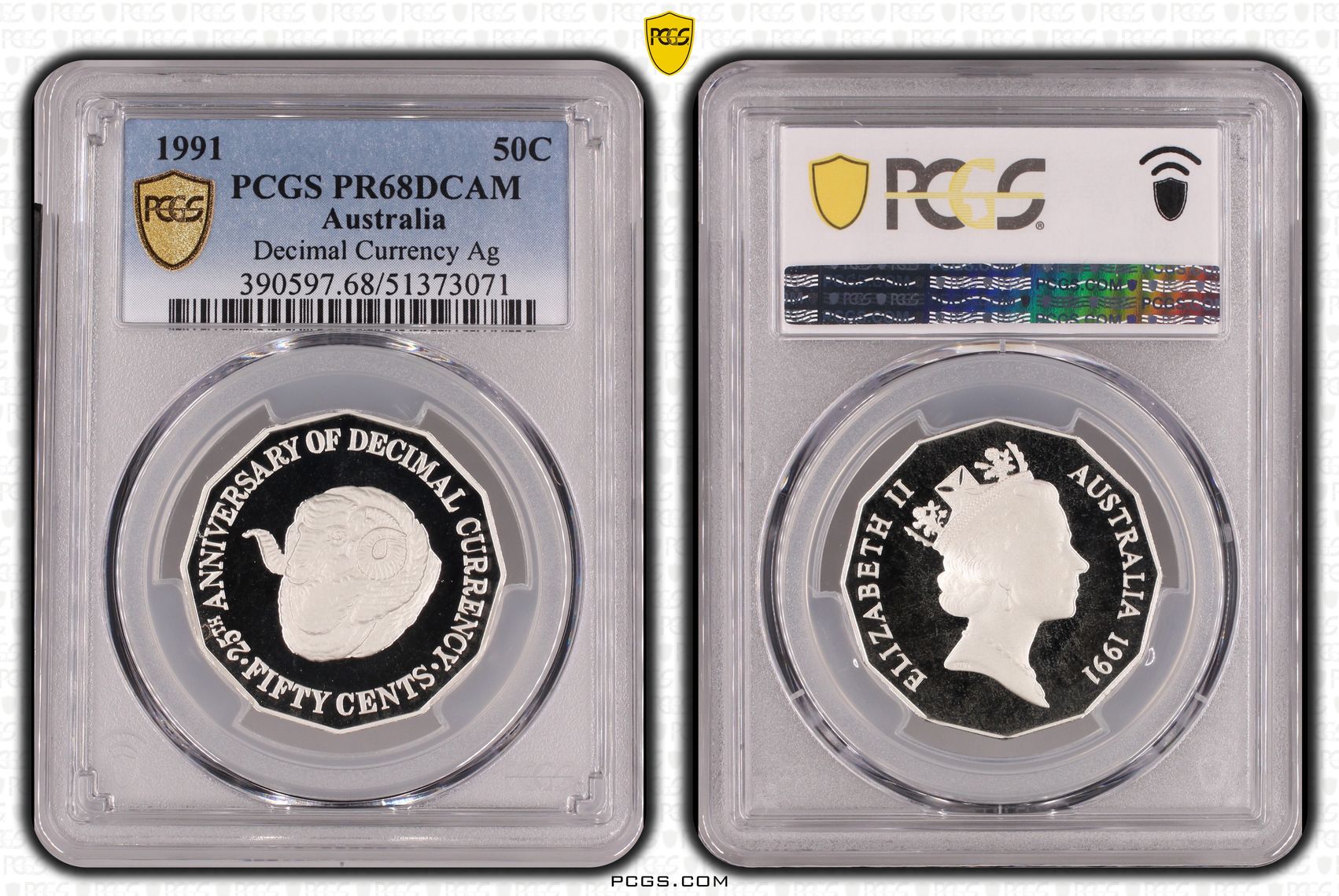 1991 Aus 50 Cent Decimal Currency Silver PCGS PR68DCAM