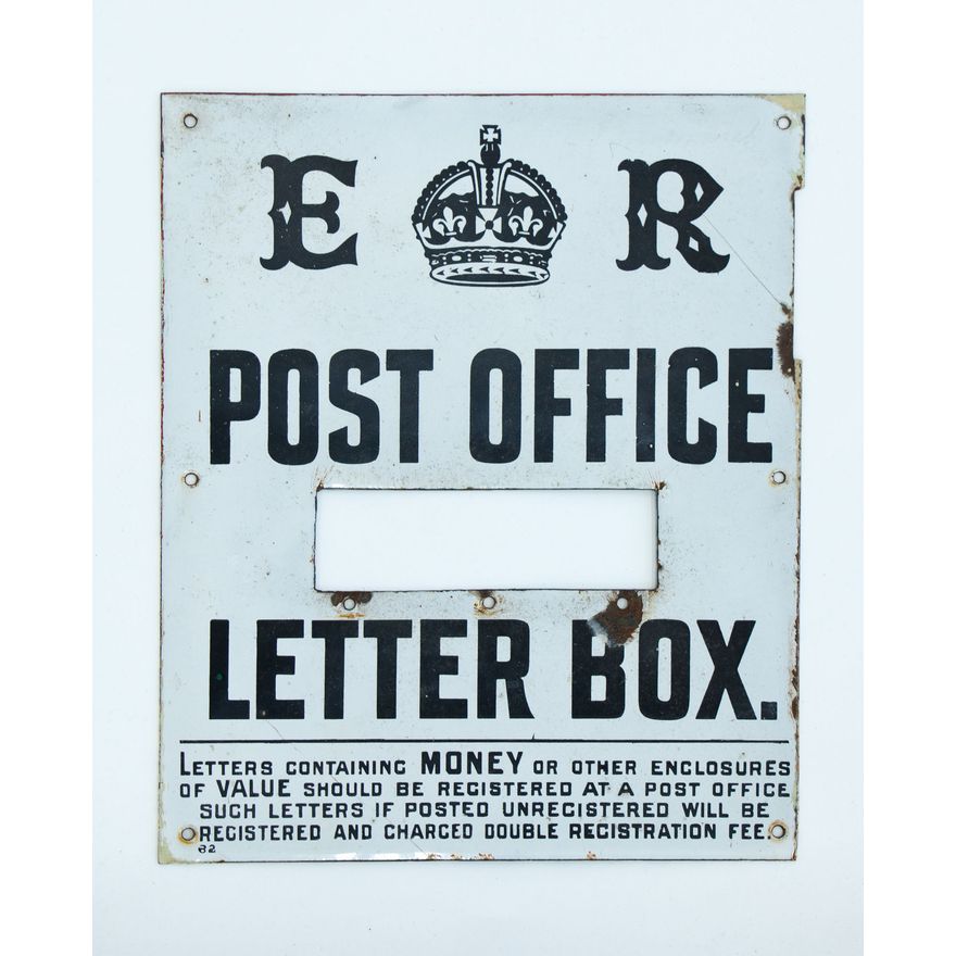 A mid-century enamel post-office letterbox sign