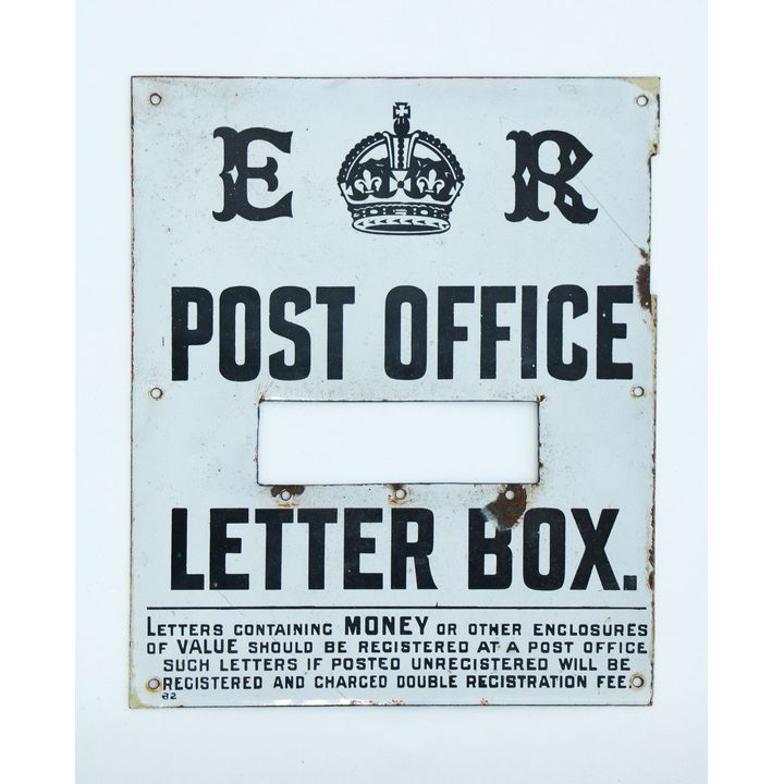 A mid-century enamel post-office letterbox sign