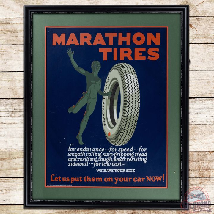 1920s Marathon Tires Framed Poster w/ Running Man & Tire